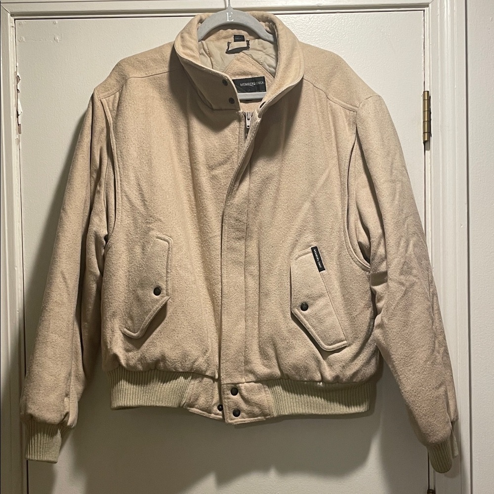 Vintage Members Only Cream Wool Blend Quilt Inside Lining Bomber Jacket